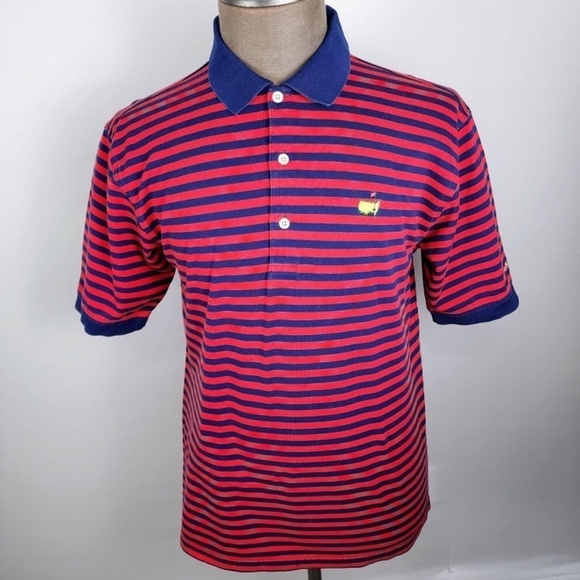 Masters Collection Augusta Polo Golf Shirt Mens Size Medium M Blue, Red Stripe - Picture 2 of 6